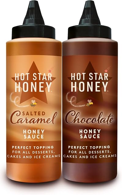 Hot Star Honey Chocolate & Caramel Sauce | Hand Crafted Sweet Honey Sauces | Perfect Topping for All Desserts, Cakes and Ice Creams. Twin Pack 610 g Bottles