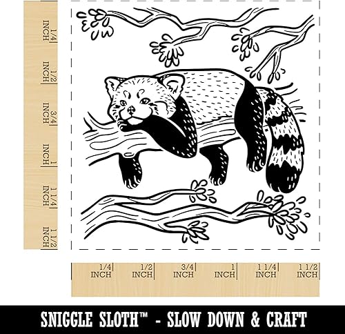 Miniatura 8 de Red Panda Lounging on Branch Sello de goma autoentintable de tinta  1 pulgada pequeño  tinta roja