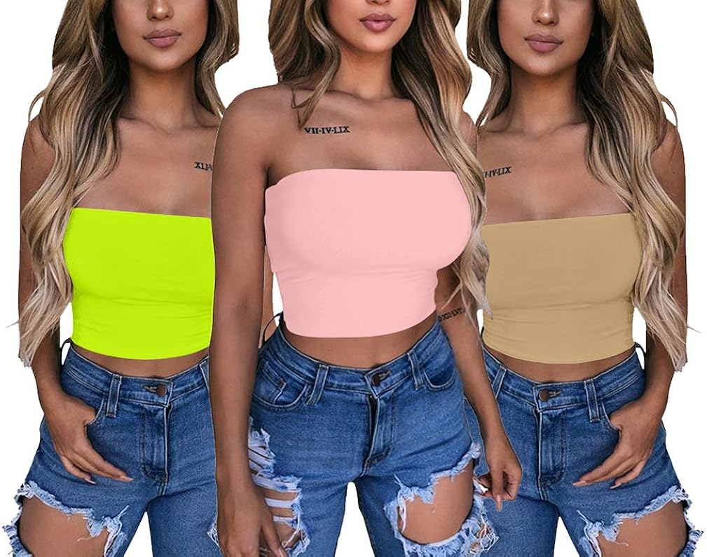 LAGSHIAN Women's Sexy Crop Top Sleeveless Stretchy Solid Strapless Tube Top at  Women’s Clothing store