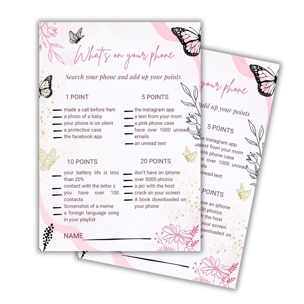 Enchanted Garden What's on Your Phone Party Game (Set of 100 Sheets)