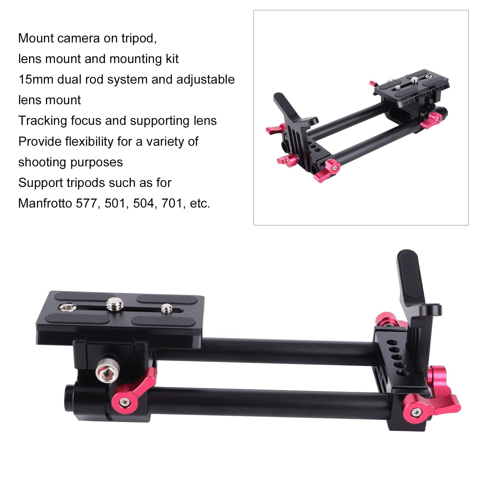 Piastra base universale per guida per asta per fotocamera, di supporto per guida da 15 mm, staffa per obiettivo a forma di Y con piastra a sgancio rapido, piastra base per guida