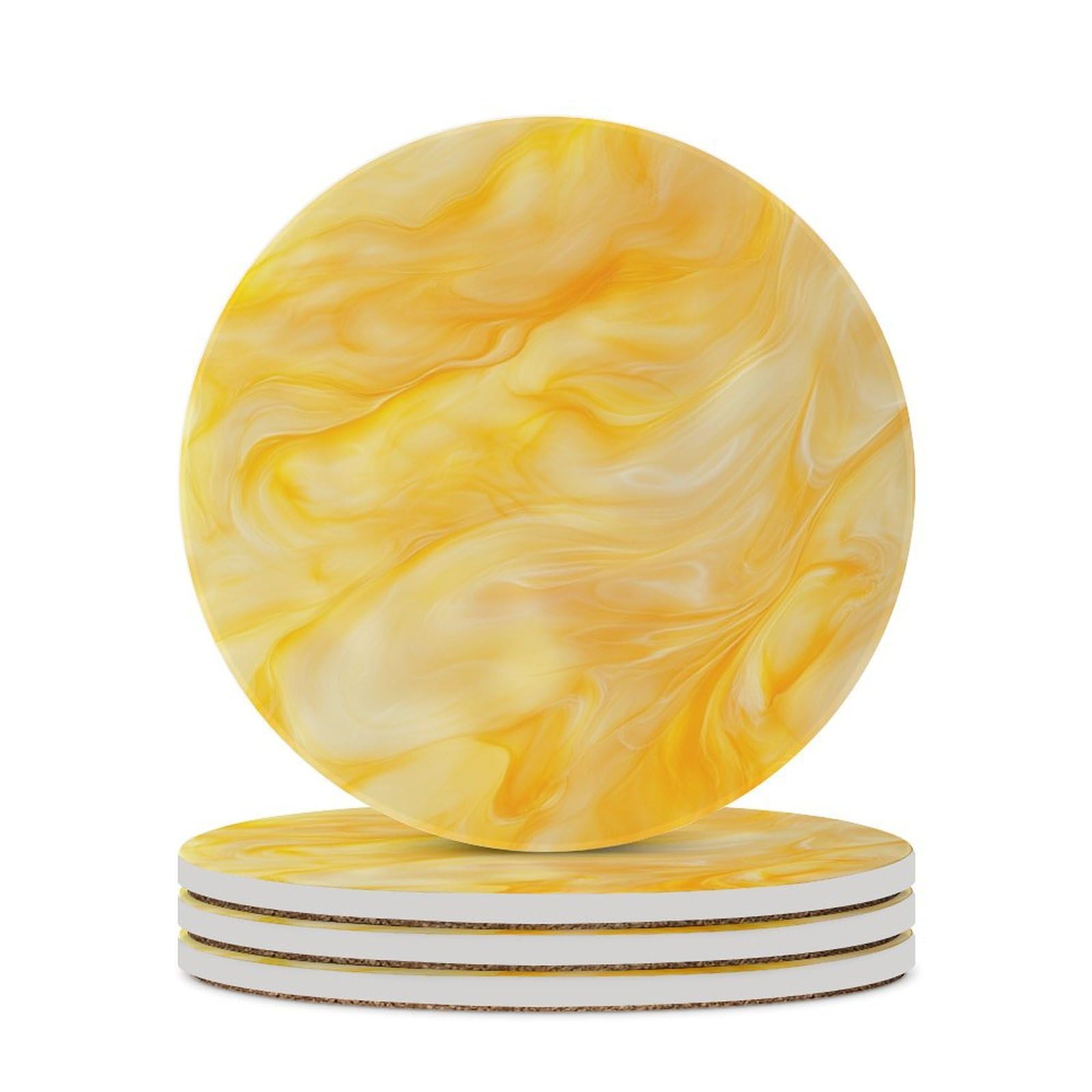 Warm Yellow Opalescent Glass Minimal Texture Coasters Set of 4 Absorbent Coasters