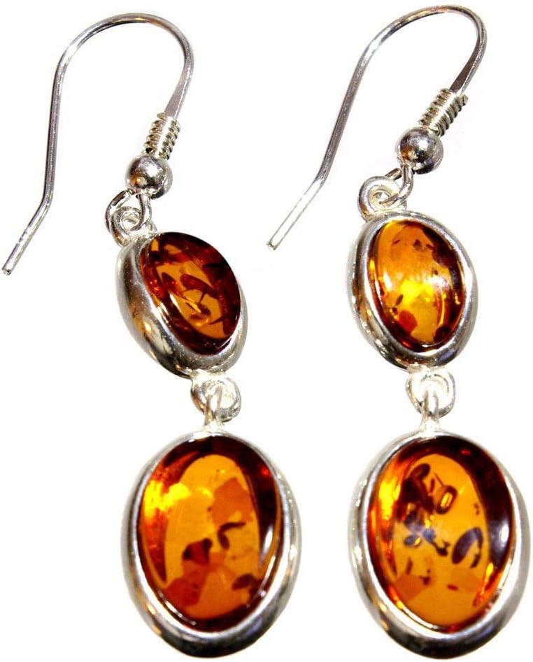 Amber Jewelry for Women - Sterling Silver and Baltic Honey Amber Fish Hook Earrings "Michelle", Gemstone Dangle Earrings - Sterling Silver Jewelry Collection