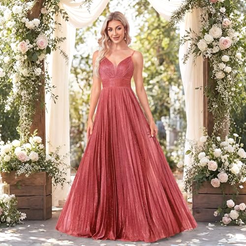 Image of Sexy Backless Maxi Formal Dress for Women with Sequin, Sleeveless Pleated Evening Gowns for Wedding and Cocktail