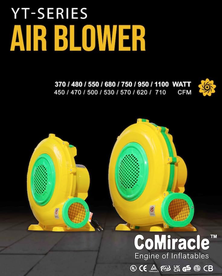 Miniatura 2 de CoMiracle - Sopladores de aire, 750 W, 1.0 HP, soplador de aire inflable para casa de rebote, castillo inflable para exteriores y toboganes de salto