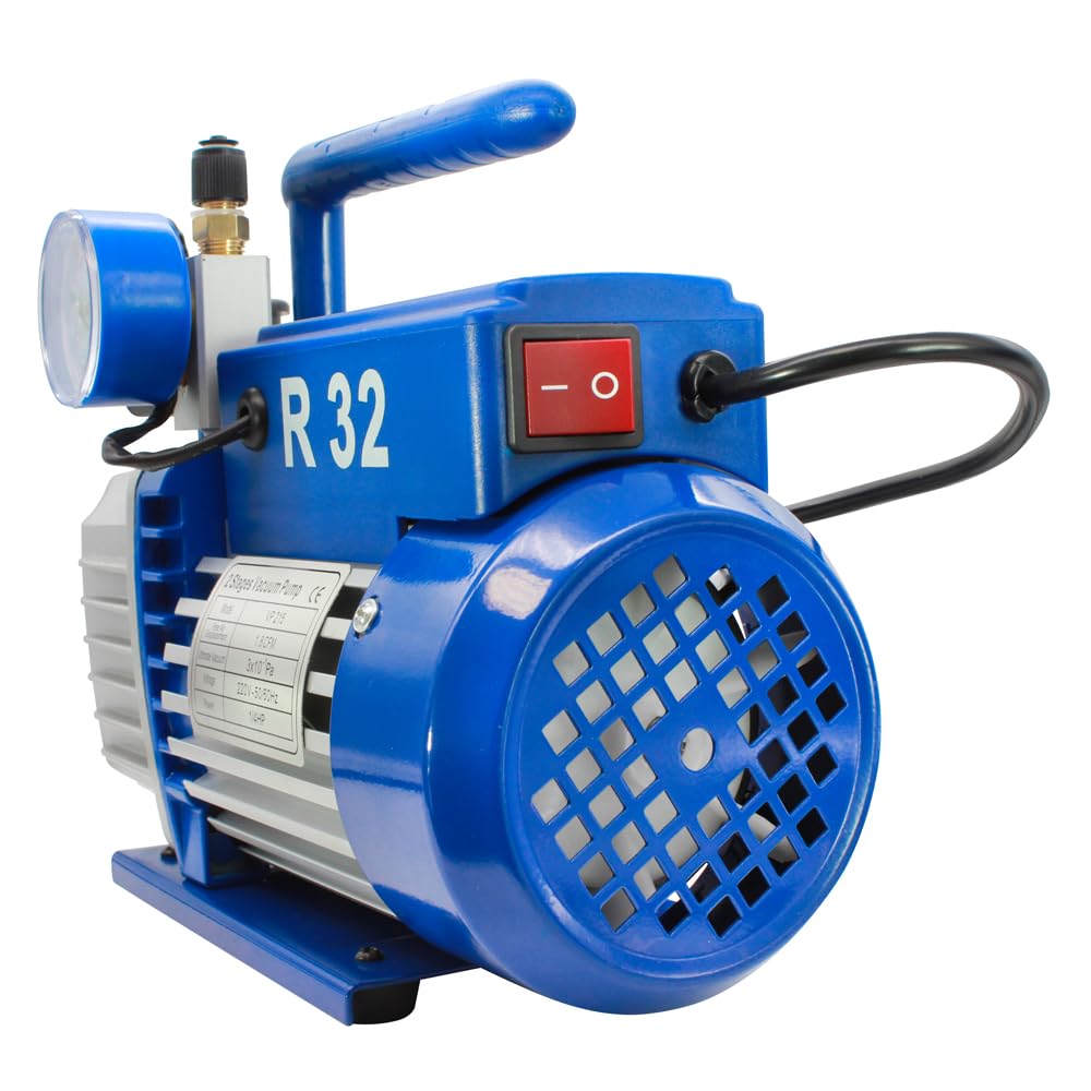 Bomba de Vacío de Doble Efecto para Aire Acondicionado R32 VP215 Bomba de Vacío Coche con Válvula Solenoide Manómetro para Mantenimiento de Aire Acondicionado Portátil para Refrigeración