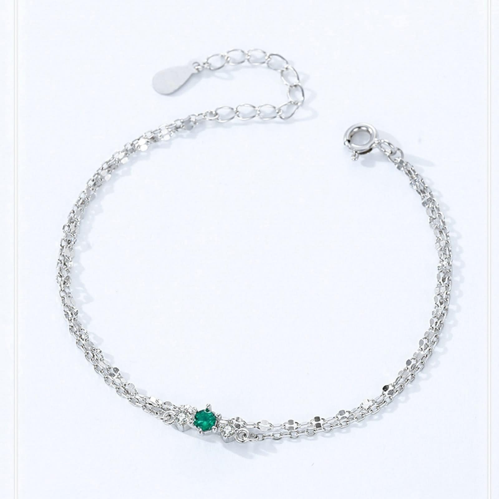 Armband Frauen, Matching Bracelets Doppellagige Kette mit Synthetischem Smaragd Damen Geschenk
