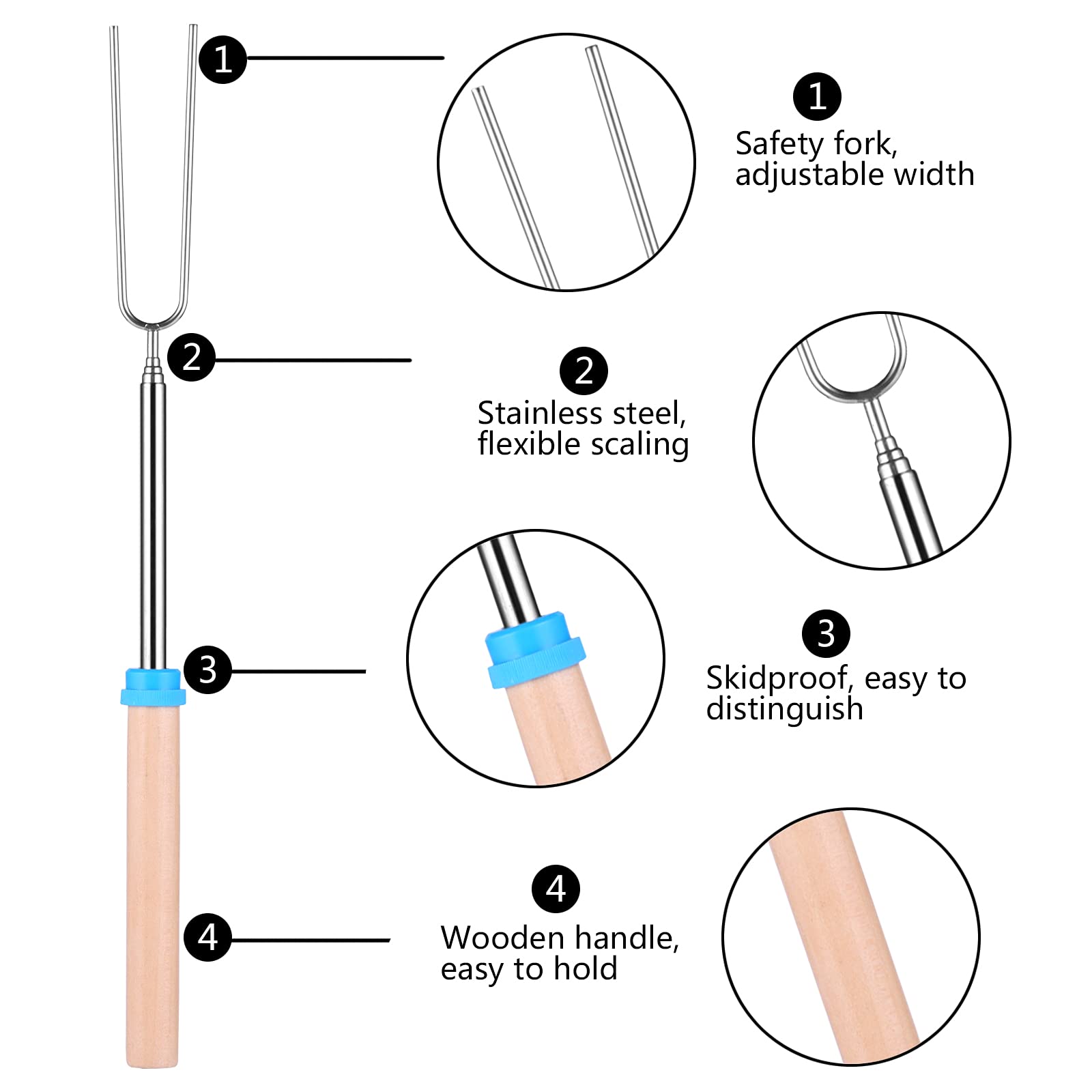 12pcs Pinchos de Barbacoa de Acero Inoxidable, Tenedore para Barbacoa Extensible 30,5-81cm, Brochetas de Barbacoa Malvavisco para Fogatas Hot Dog Parrilla (con Bolsa de Lona)