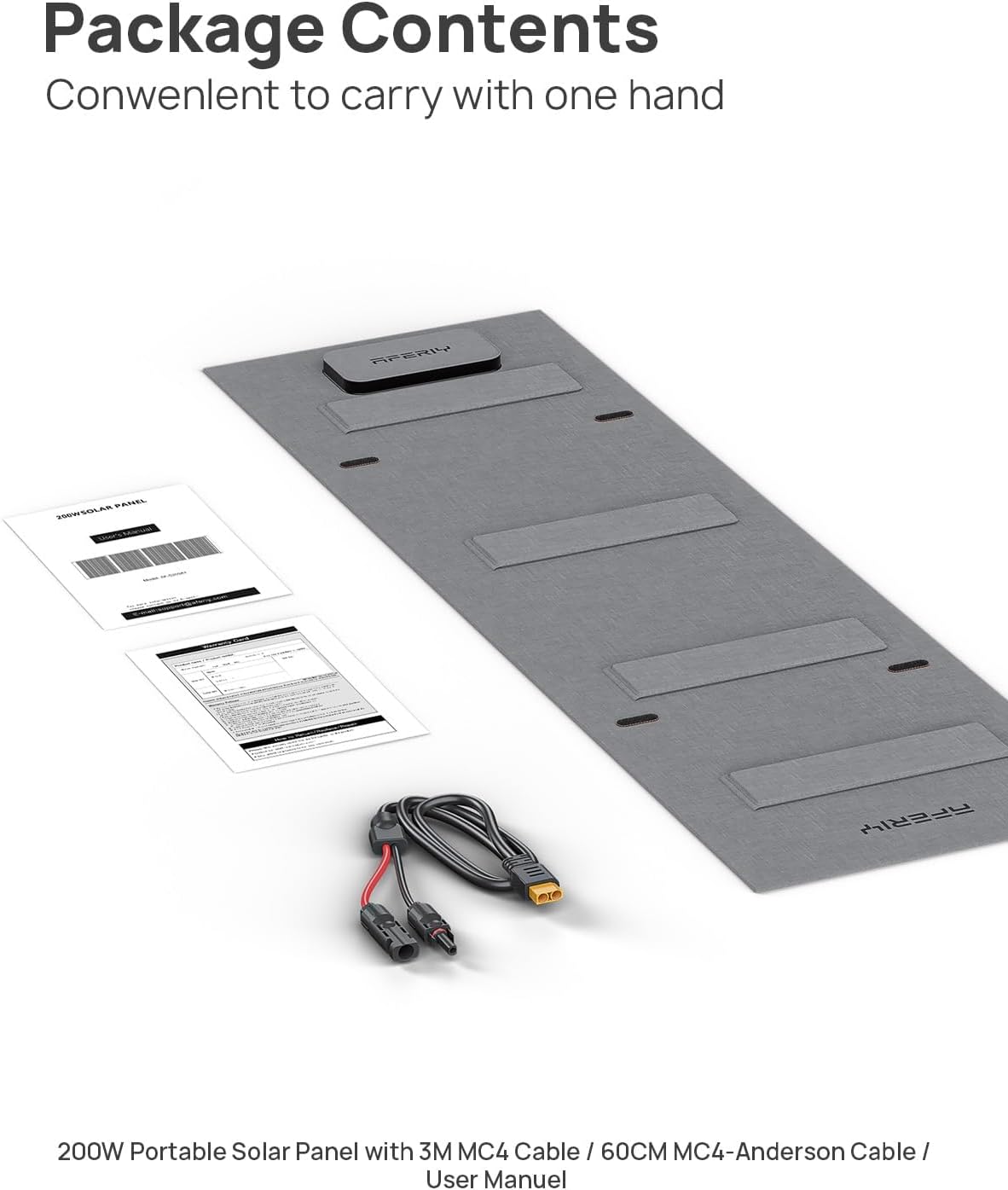 Package contents of AFERIY P210 and 200W solar panel