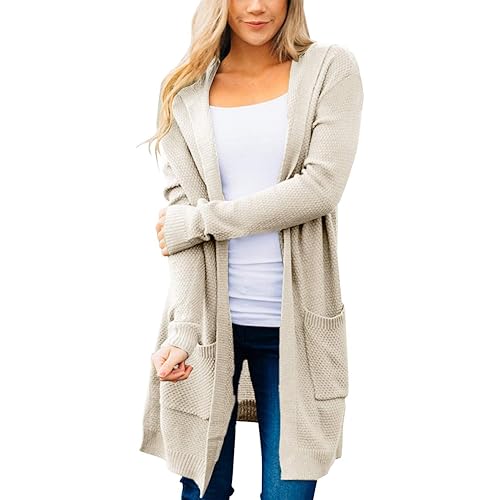 MEROKEETY Women's 2024 Long Sleeve Open Front Hoodie Knit Sweater Cardigan Outwear