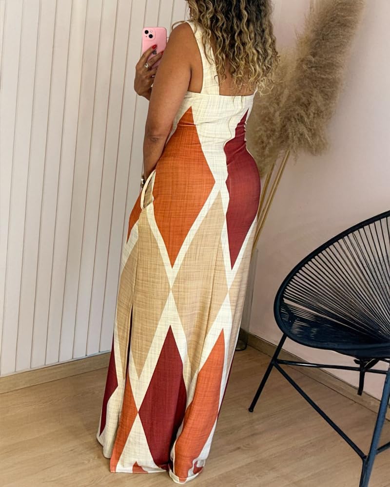 CHICME Women's Summer Maxi Dress Casual Thick Strap Square Neck Boho Sundress Split Vacation Dresses with Pockets - Image 2