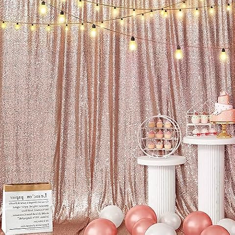 Eternal Beauty Rose Gold Sequin Backdrop, Sparkly Christmas Background for Wedding Party Photography(8Ftx8Ft, Rose Gold) Cover