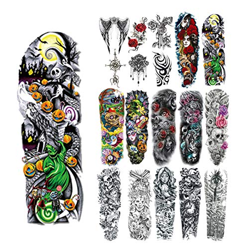 18 Pcs Full Arm Temporary Tattoo Stickers, Waterproof Temporary Tattoo,Black Body Tattoo Stickers