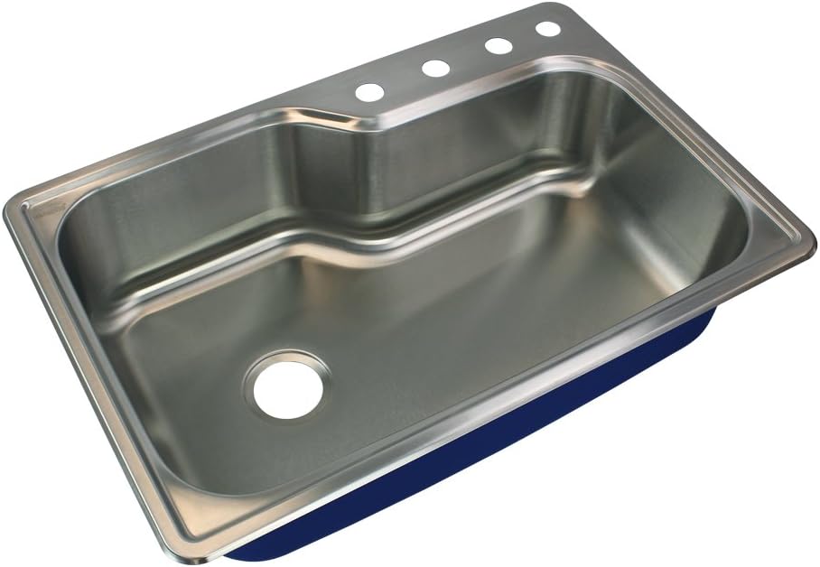 Transolid MTSO33229-4 Meridian 4-Hole Drop-in Single Bowl 16-Gauge Stainless Steel Kitchen Sink, 33-in x 22-in x 9-in, Brushed Finish