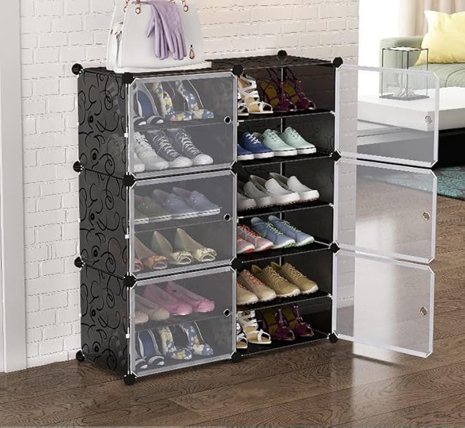 AYSIS DIY Shoe Rack Organizer/MultiPurpose Plastic 12 Layers 6 Door