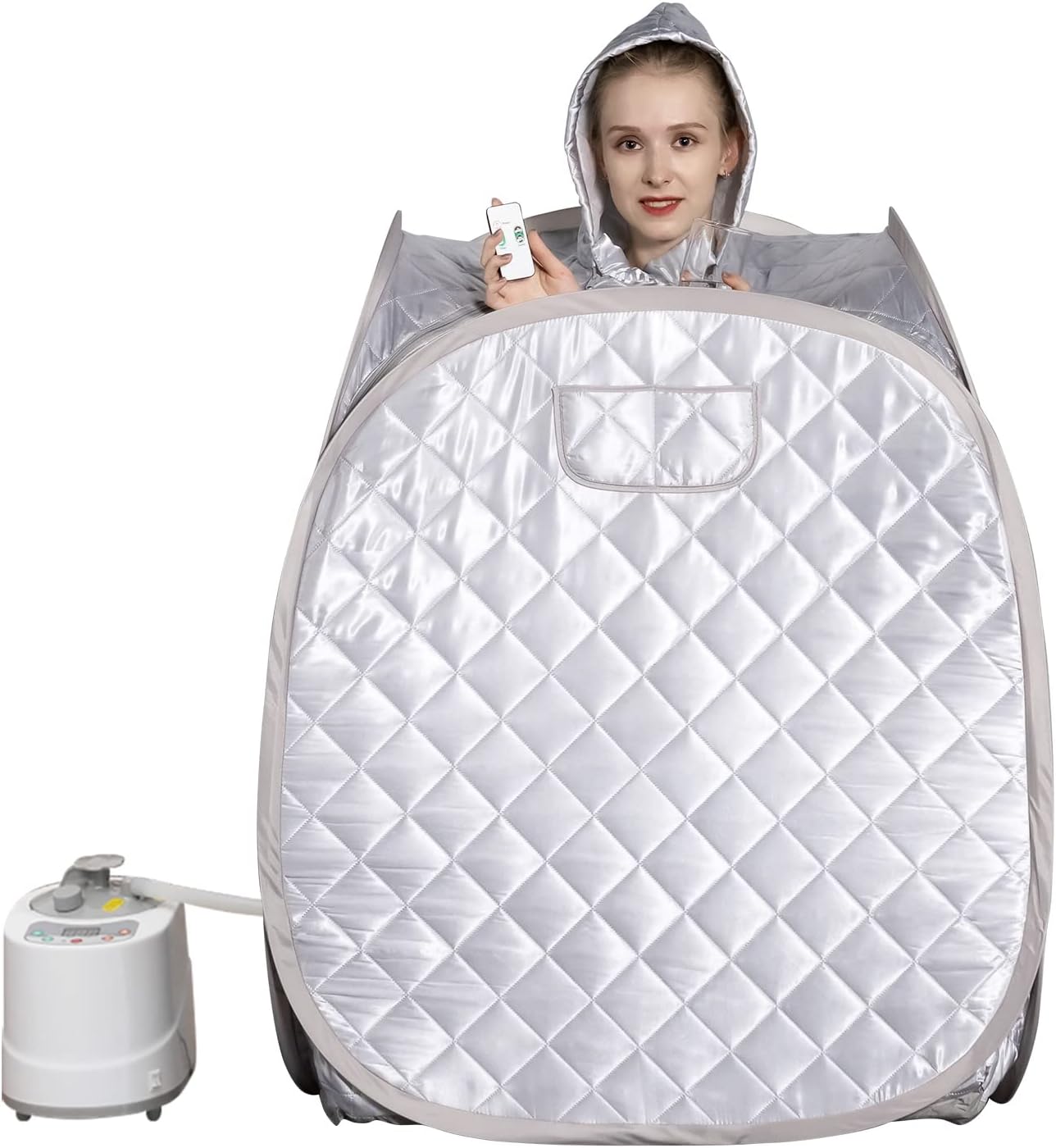 Smartmak Portable Sauna Kit, one Person Full Body at Home Spa Hat Tent, Include 2L Steamer with Remote Control for Detox US Plug- Grey