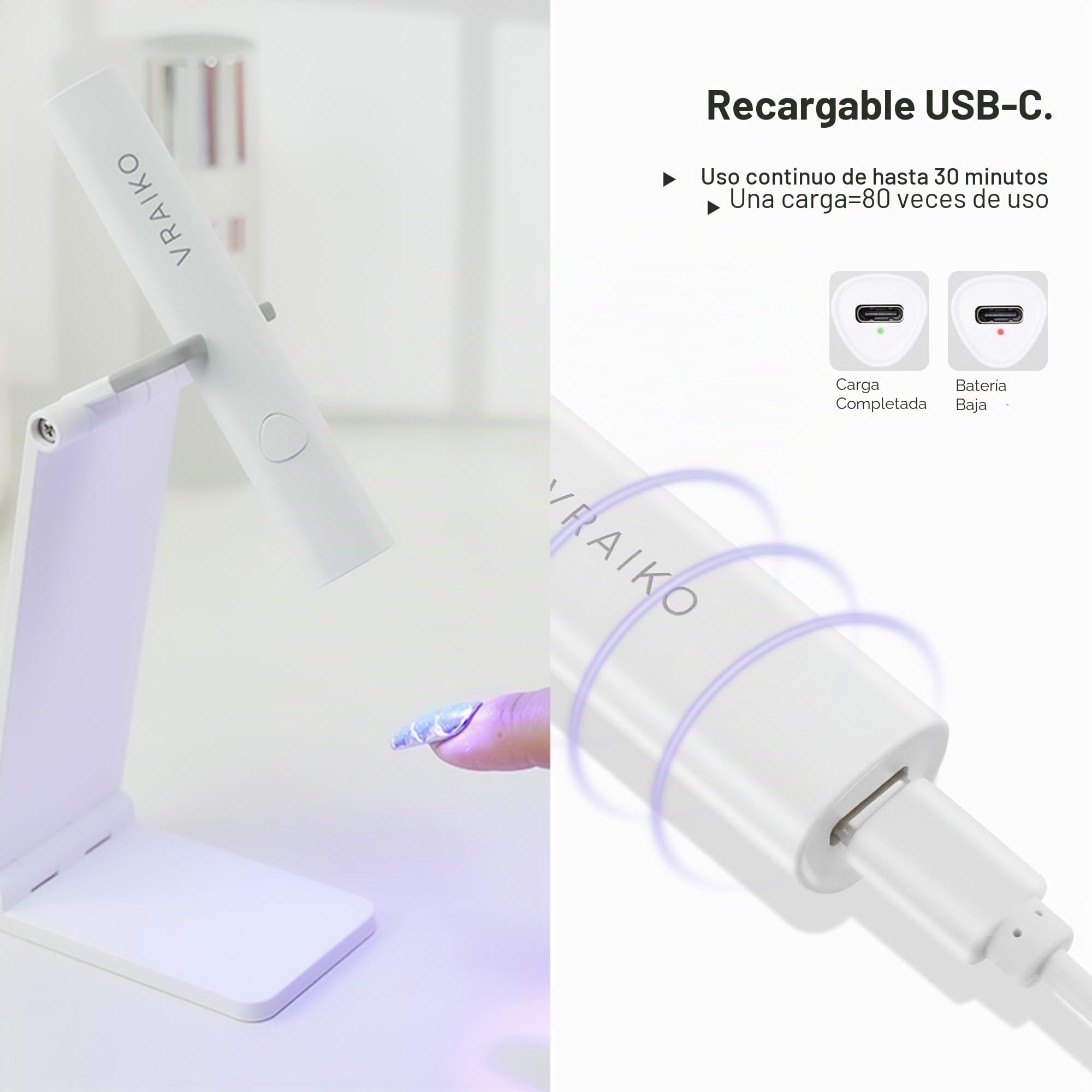 VRAIKO Minicure Luz UV de mano para uñas de gel, lámpara portátil recargable LED secado rápido