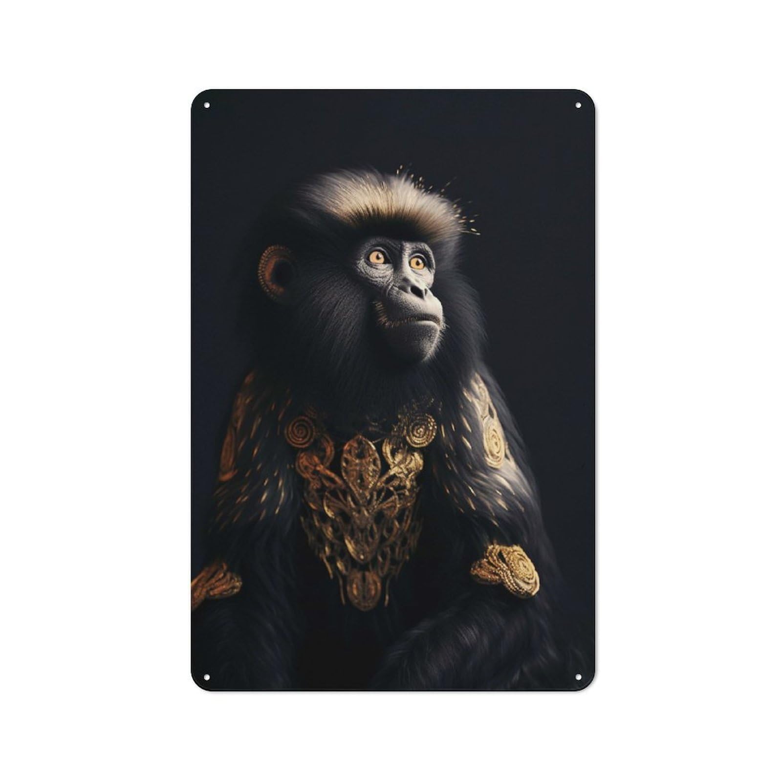 Junmoney Style-1 Vintage Metal Plaque 30X20cm Featuring Black And Gold Monkey For Hallway Wall, For Wall Display Collectors