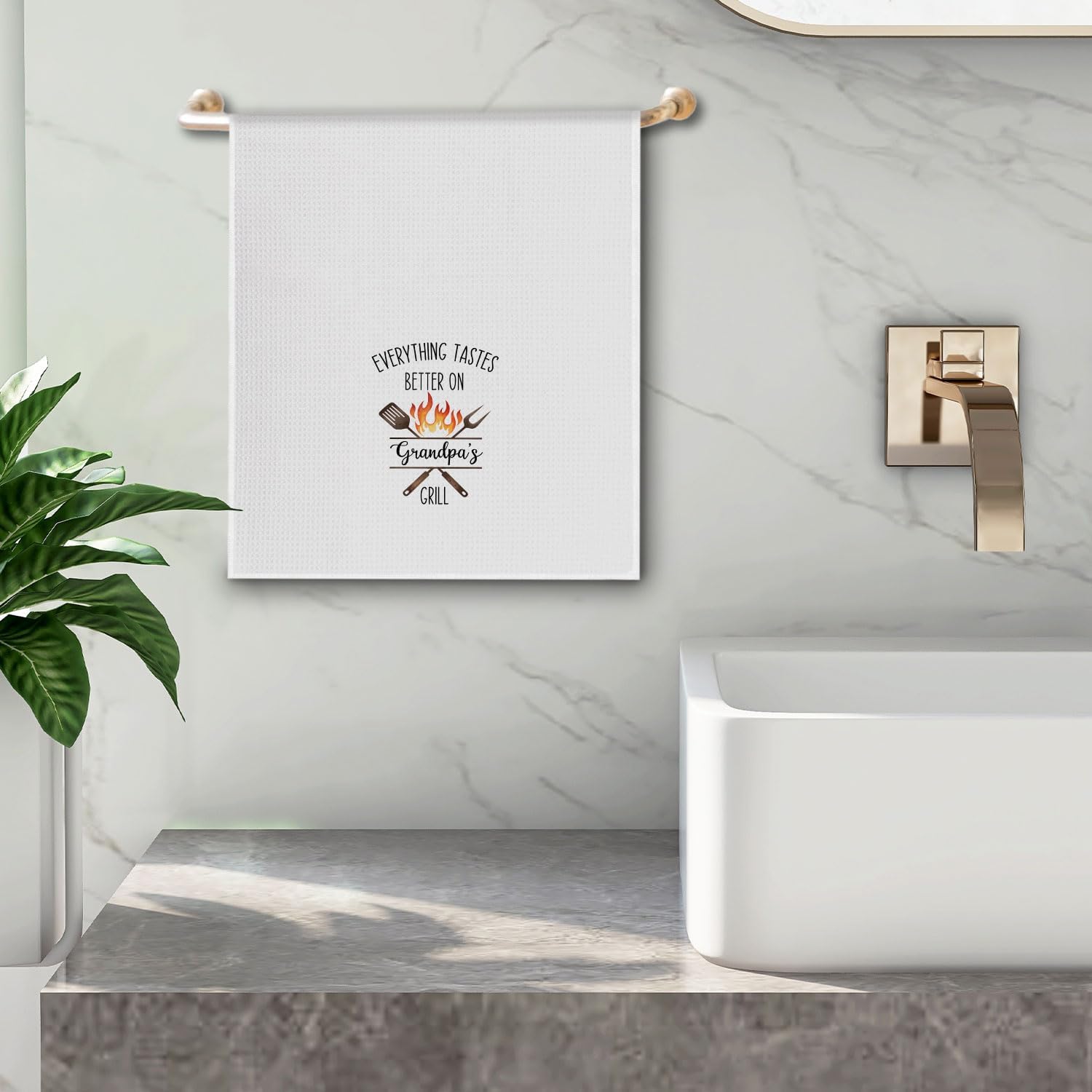 Grandpa Grilling Gifts Kitchen Towels, Grandpa Gifts for Birthday Christmas Decorative Hand Towels, Grandfather Gift from Grandkids Dish Tea Towel for Kitchen, 16x24 Inch - Image 4