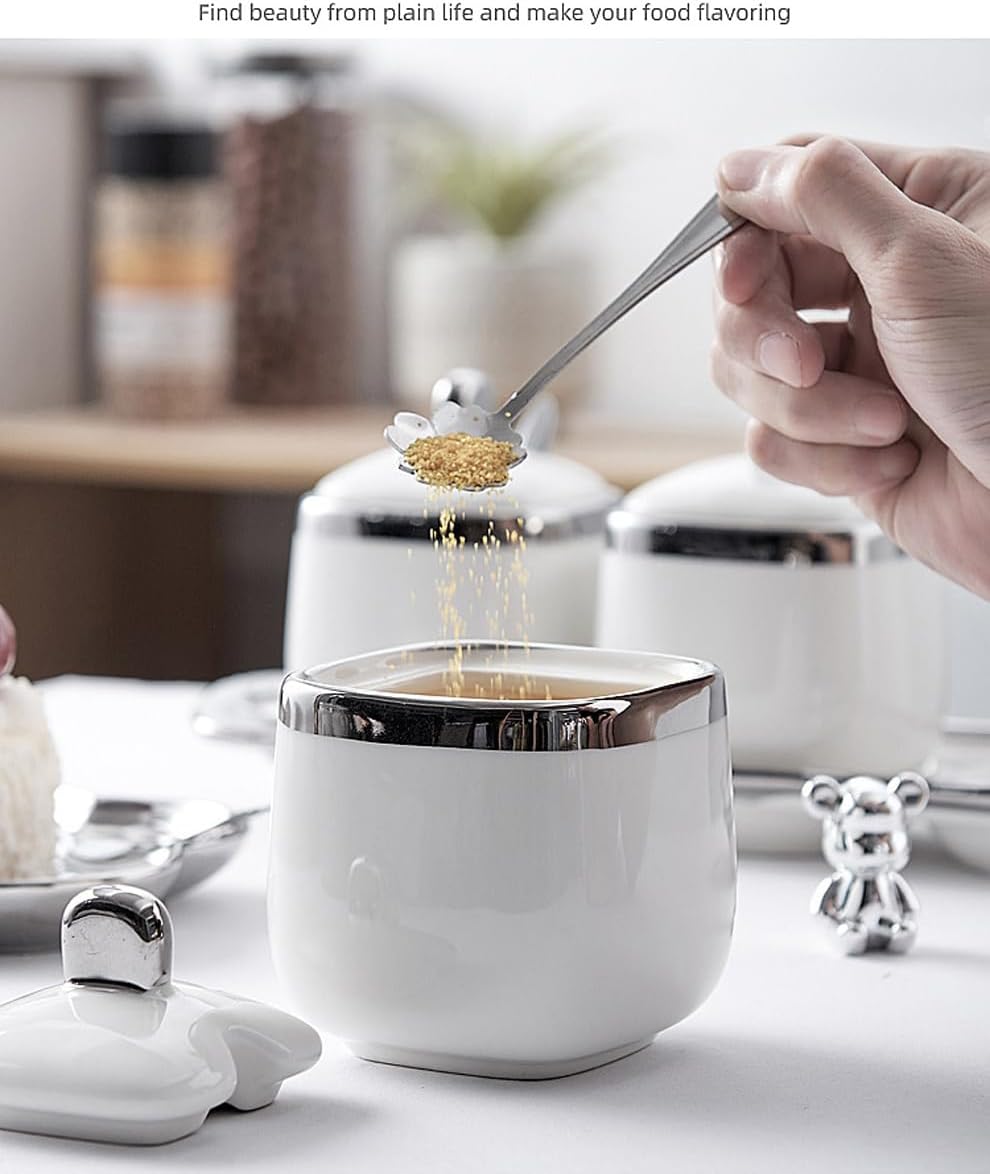 Sugar Bowl,sugar pot, Sugar Bowl with Lid,Ceramic Sugar Bowl with Lid and Spoon,Porcelain Sugar Pot, Container for Kitchen and Home, Dishwasher Safe,#B (Color : #B)