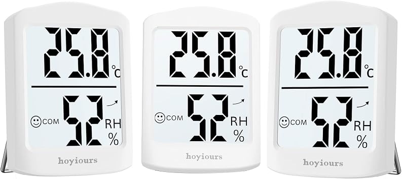 Indoor Hygrometer Thermometer, Set of 3 Thermo-Hygrometers, Indoor Thermometer, 3 s Quick Refresh with Large LCD Screen for Office, School, Greenhouse, in White