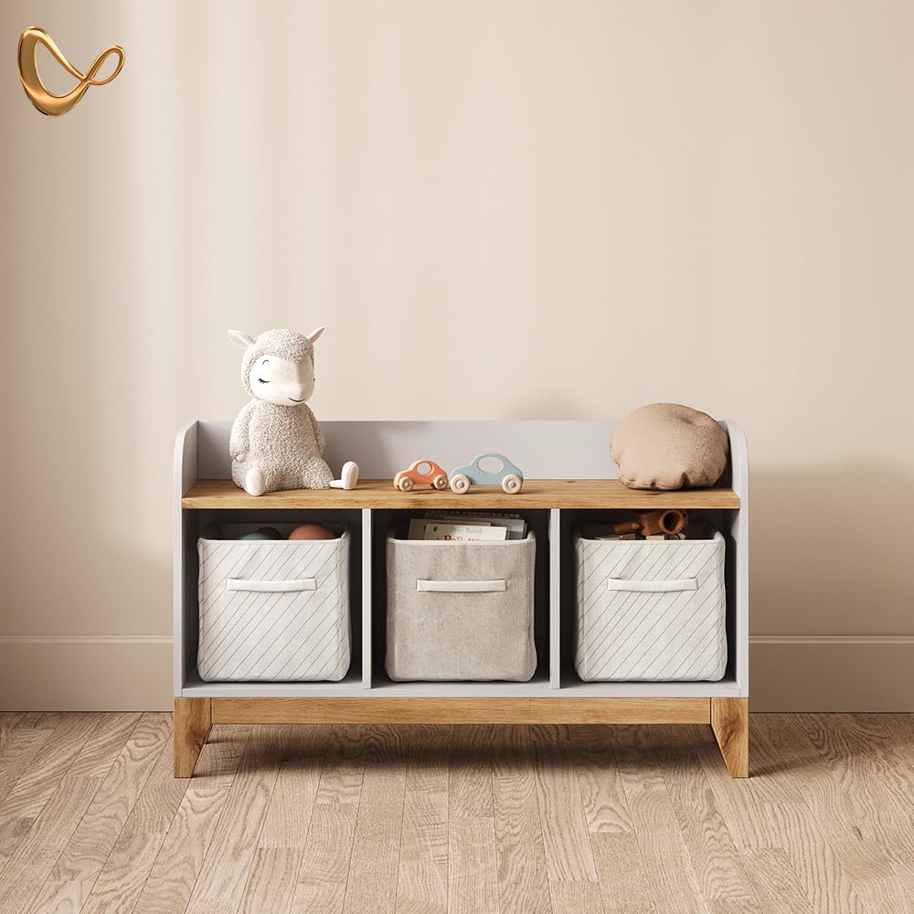 Livinity Scaffale per bambini Mailo, Bianco/Artisan, 107.2 x 63.8 cm con 2 cassettisoluzione pratica per organizzare i giocattoli
