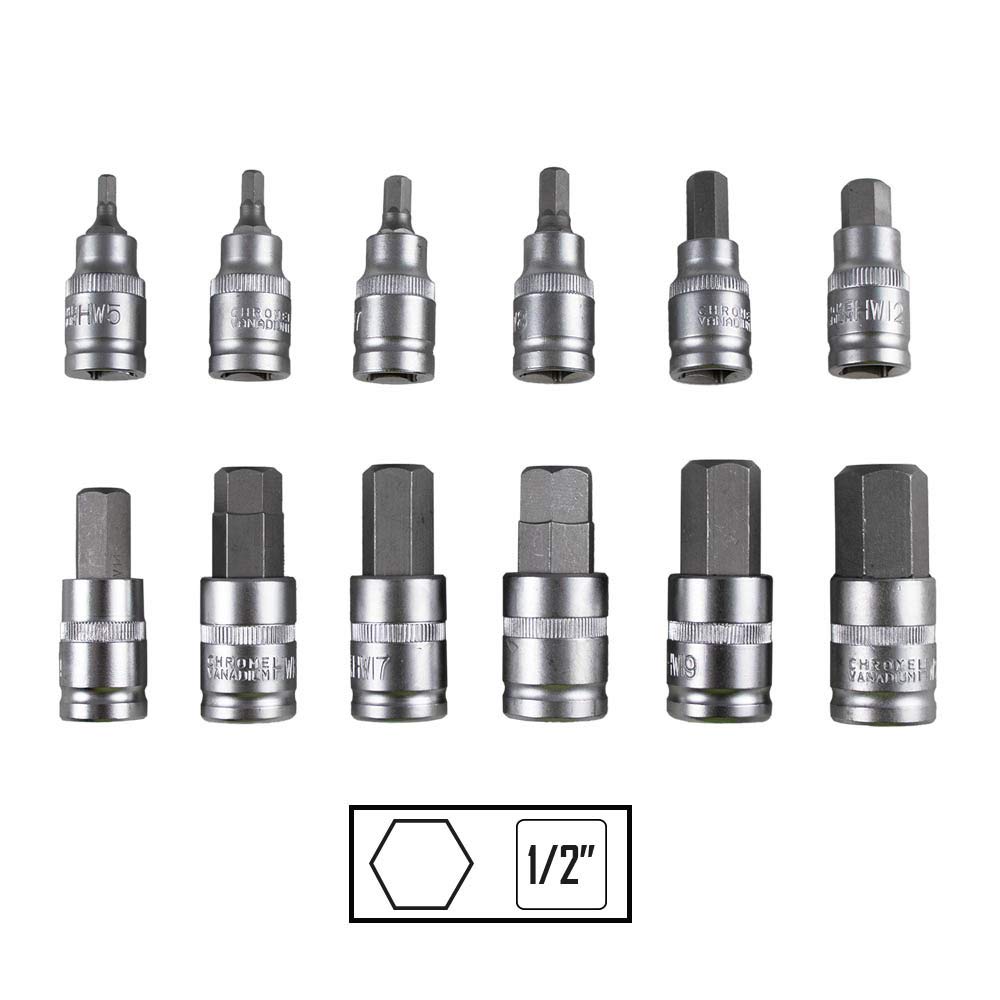 SET DE 12 PIEZAS DE 1/2" PUNTA HEXAGONAL
