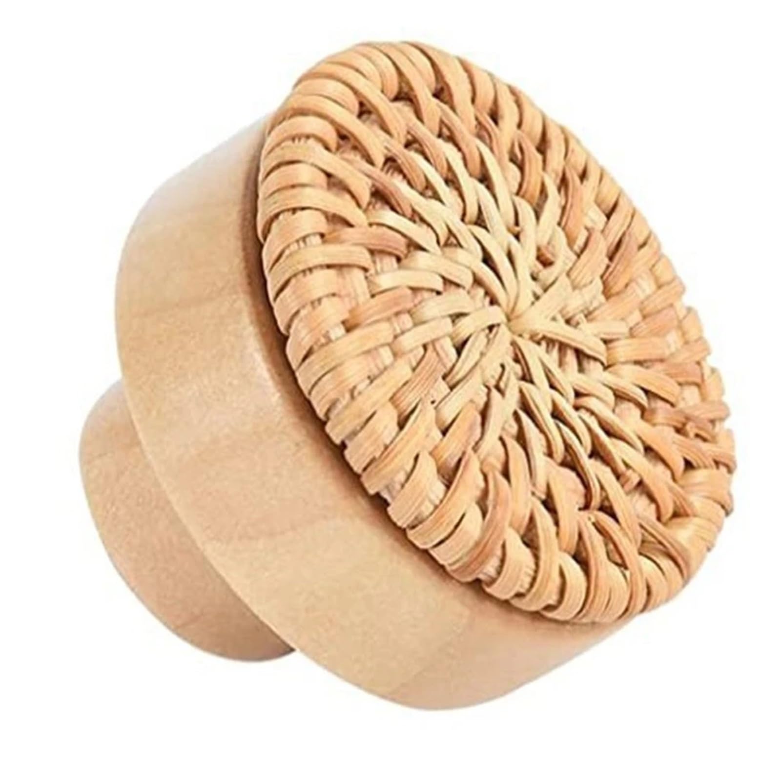 UBOHUZ 8PCS Rattan Woven Round Wooden Handle Cabinet Door Single Hole Log Color for Cupboard, Wardrobe