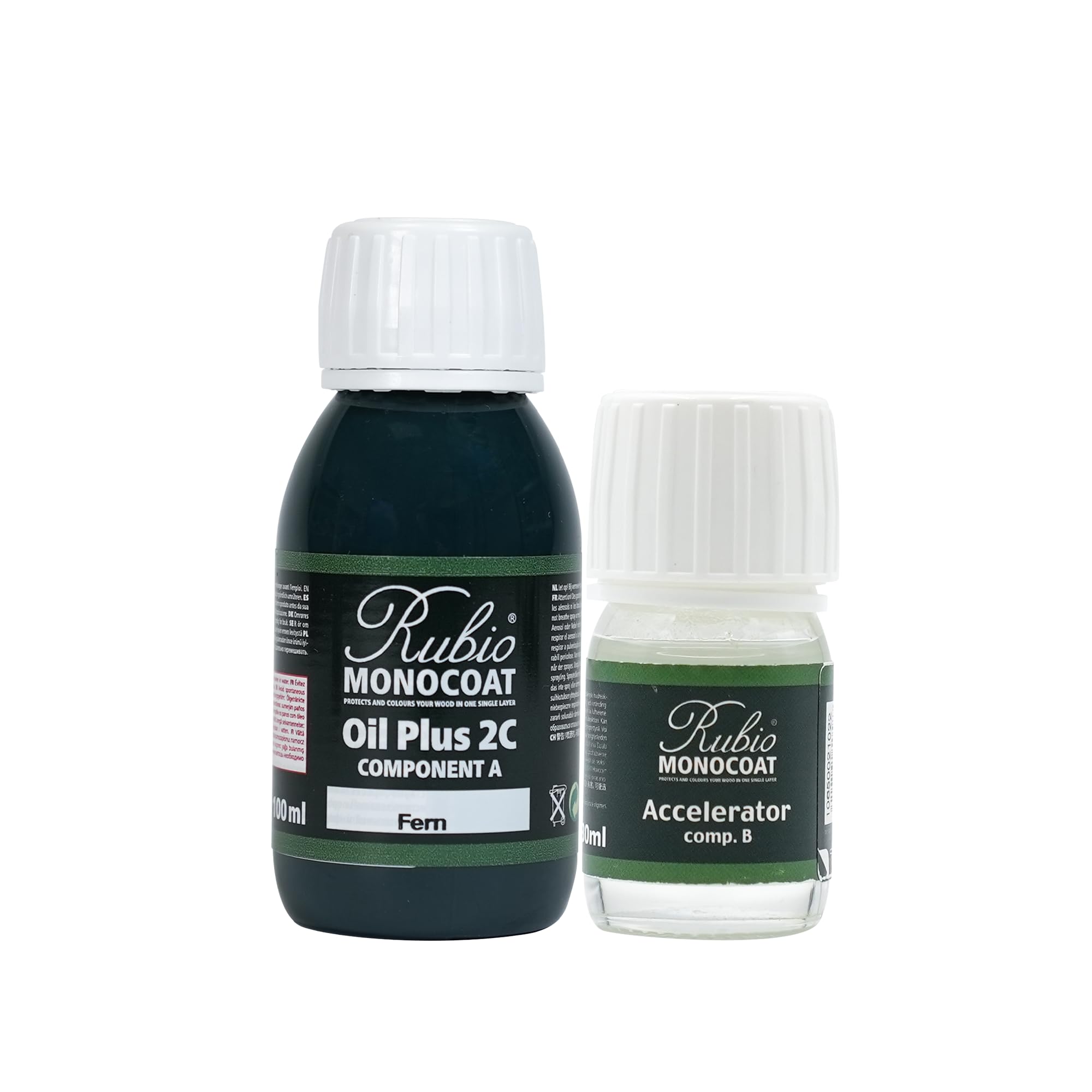 Rubio Monocoat Finitura a Olio per Legno | Oil Plus 2C | Olio a base di Semi di Lino, ad Asciugatura Rapida, per Legno da Interni, Include Acceleratore, parte B | 130 ML | 5 m² - Fern