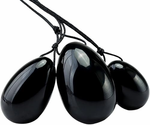 Miniatura 3 de TUMBEELLUWA Yoni Huevo de cristal curativo 3 piedras de masaje perforadas para mujeres para entrenar músculos pélvicos ejercicio Kegel, obsidiana