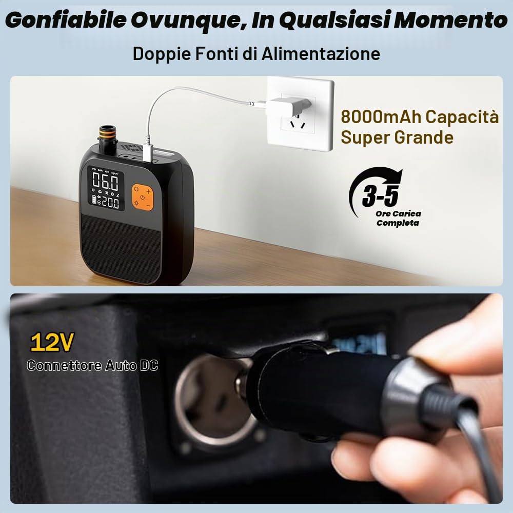 OBEST Pompa Elettrica SUP 25PSI,8000mAh Pompa SUP Ricaricabile Gonfiaggio Intelligente Arresto Automatico,Elettrico Aria Pompa Portatile per Tavole da Paddle
