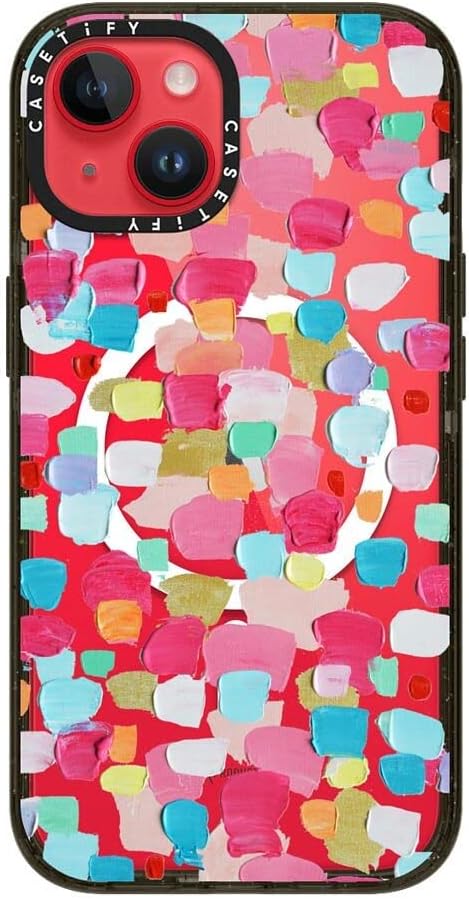 CASETiFY Impact iPhone 14 Case [4X Military Grade Drop Tested / 8.2ft Drop Protection/Compatible with Magsafe] - Magenta Confetti - Glossy Black