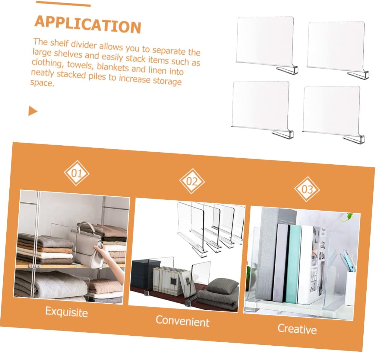 Unomor 4pcs Shelf Divider Cabinet Closet Wardrobe Dividers Separator Bins for Organizing Smooth Corner Design for Easy Use