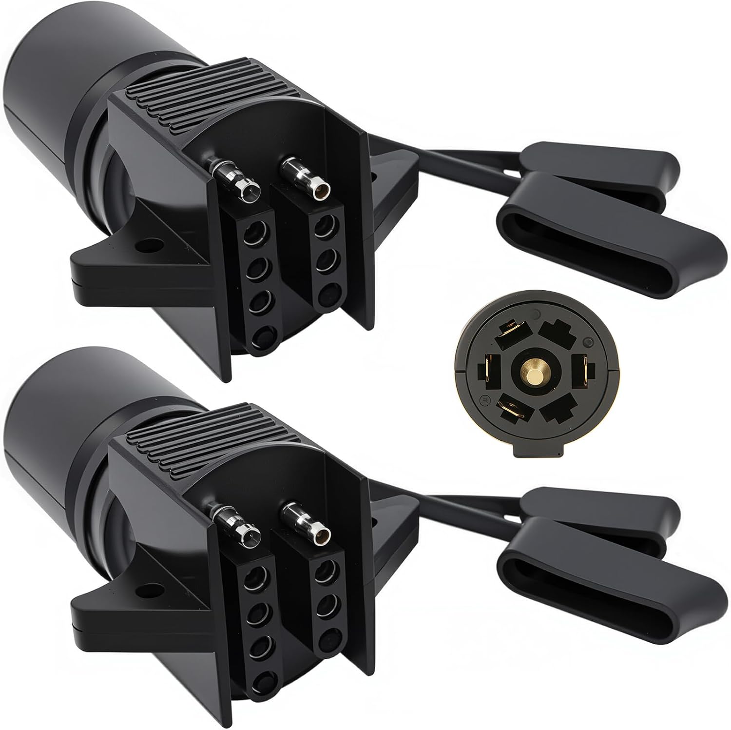 NEW SUN 2 Pcs Trailer Plug Adapter 7 Pin to 4 Pin and 5 Pin, 2-in-1 Design 7 Way to 4 Way & 5 Way RV Trailer Light Converter, Heavy Duty Waterproof Connector for Travel Trailers, Campers, Trucks
