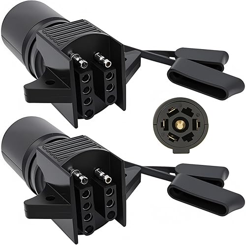 NEW SUN 2 Pcs of 2 in 1 Design 7 Pin to 4 Pin and 5 Pin Trailer Light Adapter, 7 Way Blad to 4 & 5 Way RV Heavy Duty Trailer Plug,with Dust and Water Proof Cover for Trailer, RV, USCAR, Truck, Boat