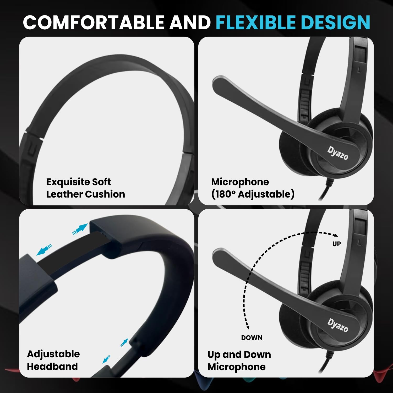 Dyazo Type C Wired Headphones with Mic | Lightweight On Ear Headset Compatible for PC, Mobile Phones, Laptop & MacBook | Comfortable Fit | Ideal for Office, Calls & Online Meetings (Black) — Amazon image 2