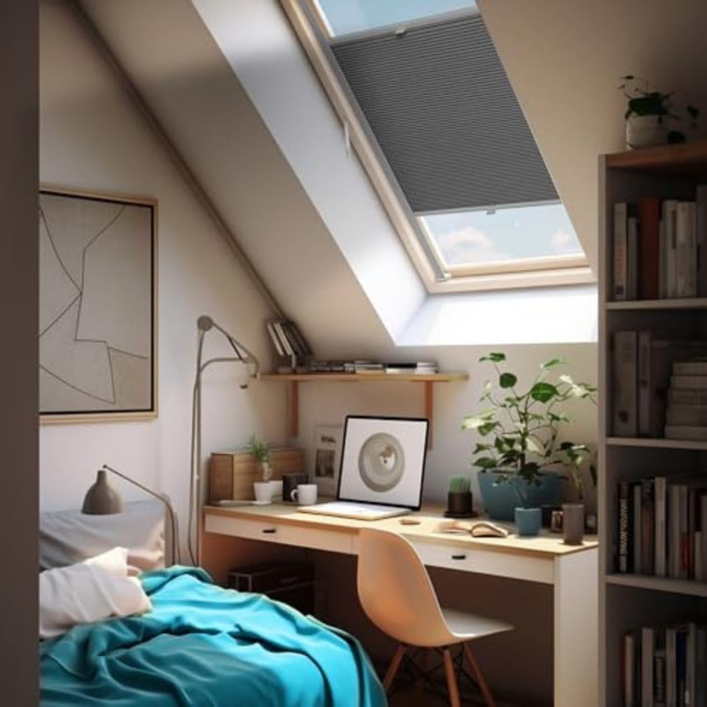 Wabenplissee Dachfenster - Maßanfertigung, 100% Verdunkelung, Thermo-Isolierung, Einfache Montage, Up&Down System, Breite 30-120 cm, Höhe 50-149 cm, 6 Stofffarben, 3 Profilfarben