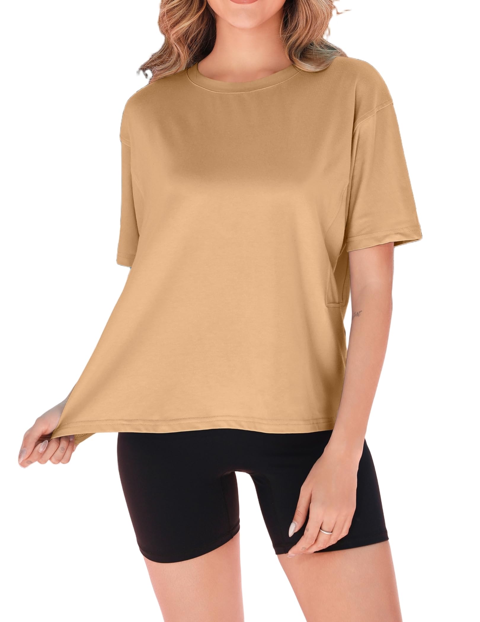 ZEAGOO Damen Oversize T Shirt Halbarm Rundhals Sport Shirts Sommer Casual Locker Basic Tshirt Square Naht