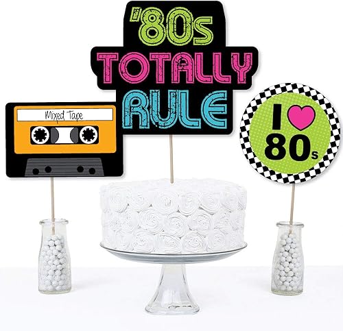 Miniatura 3 de Big Dot of Happiness 80's Retro - Juego de 15 palos de centro de mesa para fiestas de los años 80