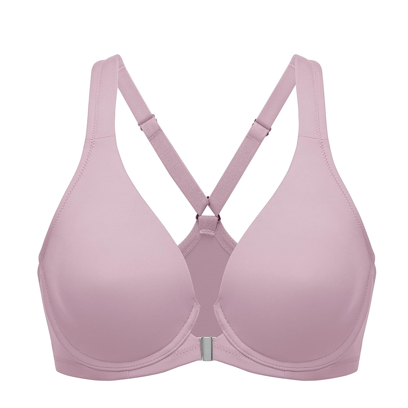 Delimira Women's Front Fastening Bras Seamless Unlined Racer Back Plus Size Underwired Plunge Bra — view 23