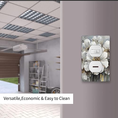 Miniatura 7 de MDMEI Cubiertas de enchufe florales blancas y grises, placa de pared, cubierta de interruptor de luz de acuarela decorativa, cubiertas de enchufe