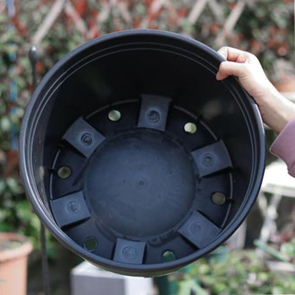 Grand pot de fleurs rond de 30 cm au design noir épuré et durable
