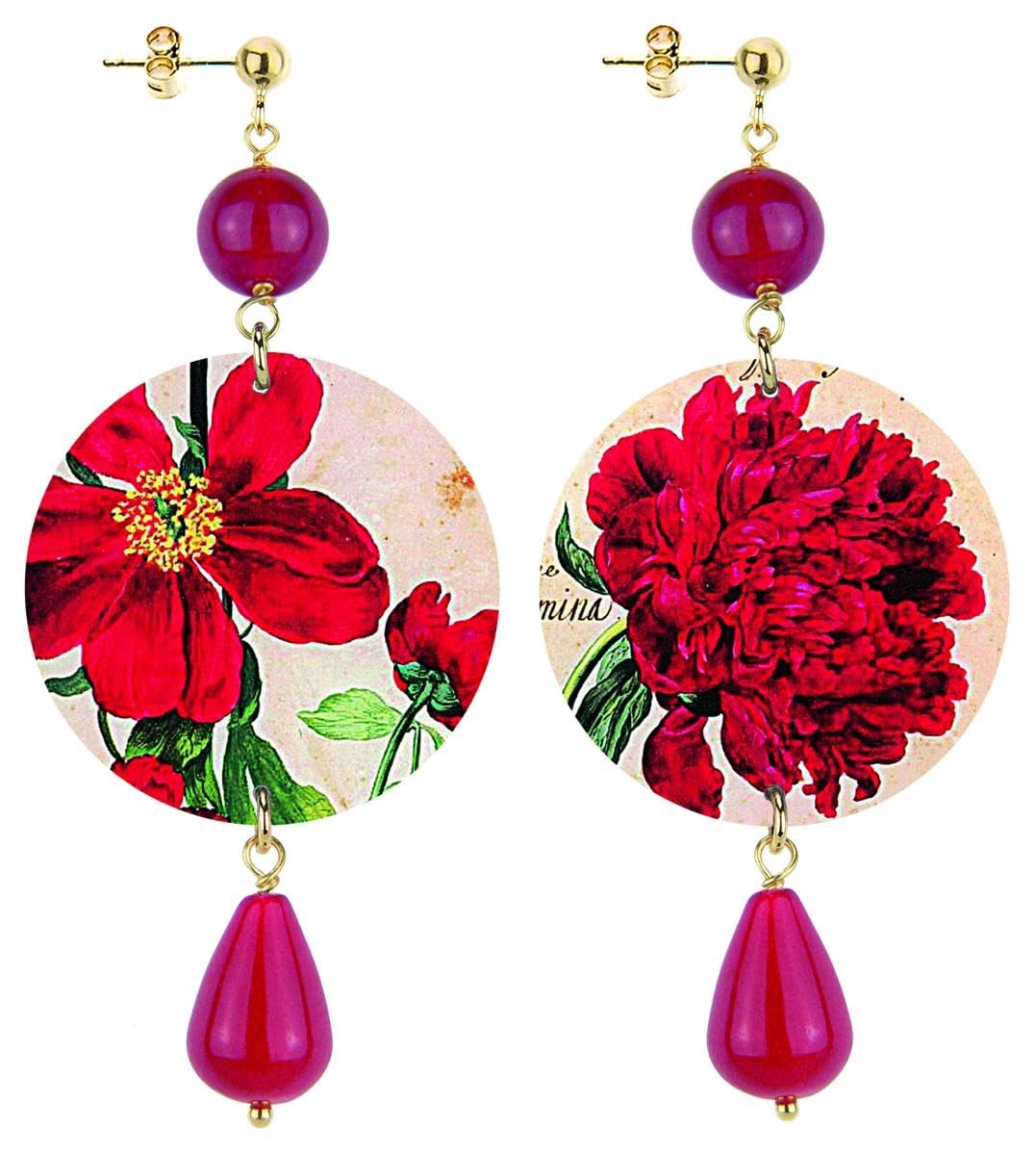 Collezione The Circle Fiore Rosso Orecchini da Donna in Ottone Pietra Rubino