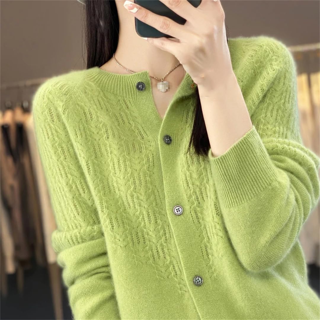 Cardigan da donna in lana merino, a maniche lunghe, traforato, senza cuciture, in cashmere, lavorato a maglia