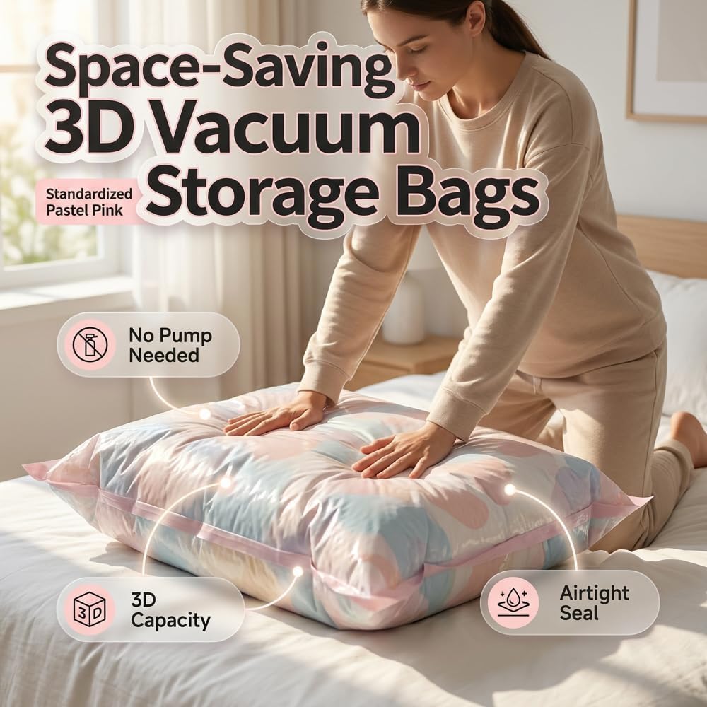 Bolsas de almacenamiento al vacío, bolsas de compresión grandes para ropa y mantas, solución portátil de ahorro de espacio (paquete de 5, 80 x 100 cm, 49,8 x 69,8 cm)