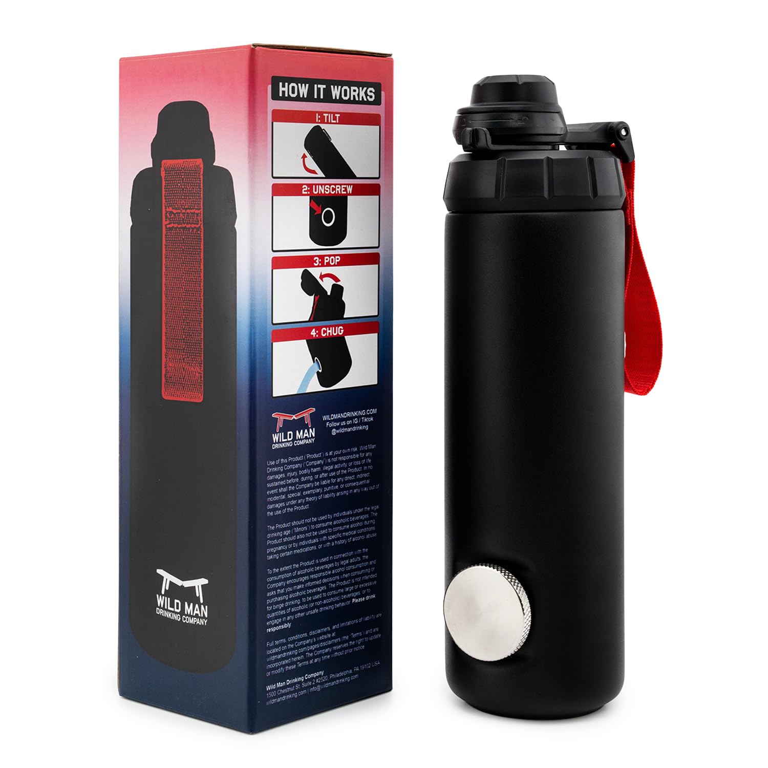 Wild Man Drinking Company RIPTIDEβ’ The Shotgun Bottleβ’ β First Ever Stainless Steel Water Bottle with Integrated Shotgun Hole, 24oz Leak Proof, Chug Cap for Gym, Sports, Tailgates, Golfing, Parties