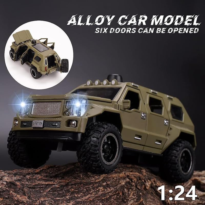 Image of Kids Model 1:24 Pattong Die Cast Metal Car Pull Back Action Opening Doors with Realistic Engine Sound Lights Toy Car Gift for Boys - Yellow
