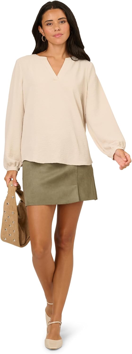 Adrianna Papell Womens V-Placket Airflow Woven Blouse with Long Sleeves - Image 4