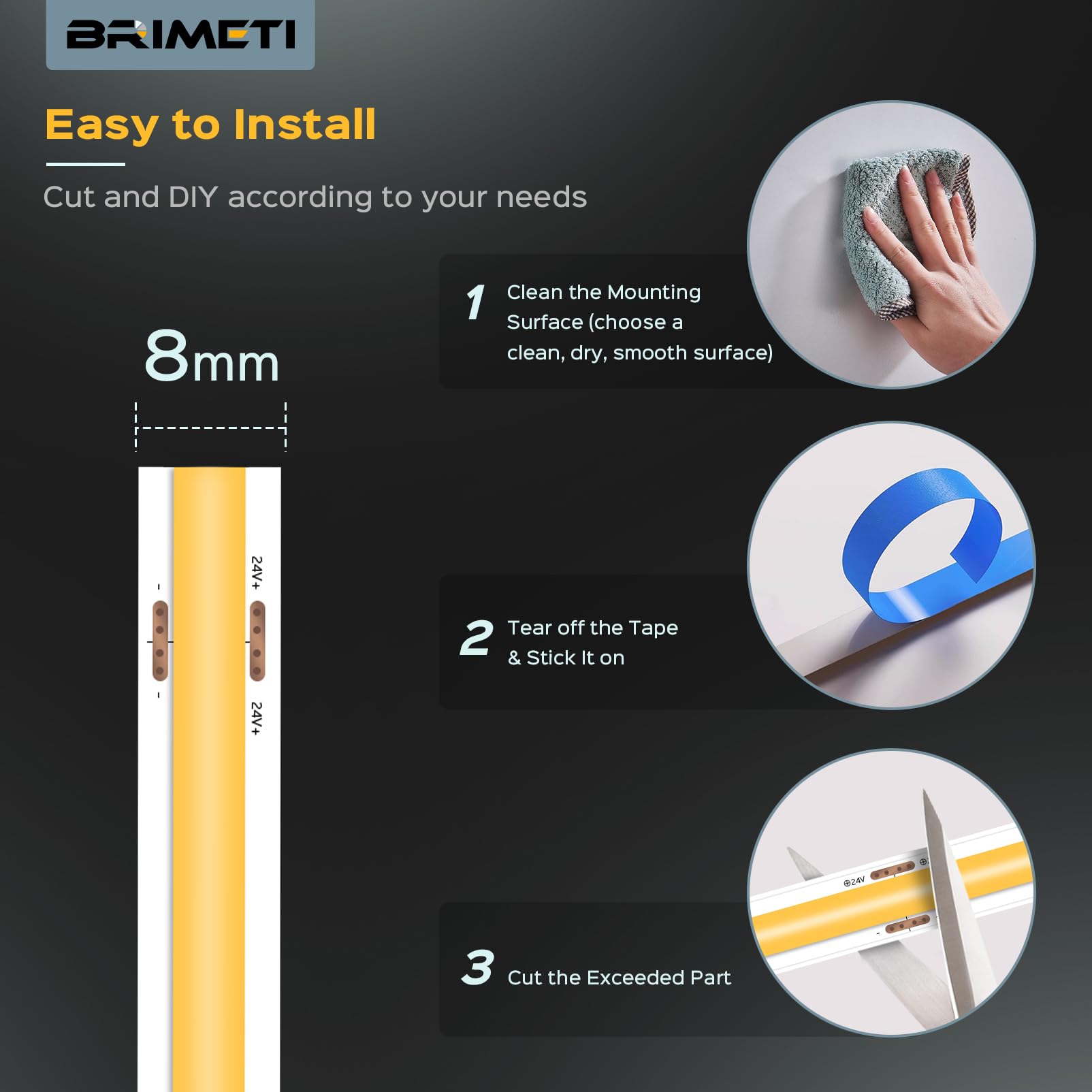Produktbild von BRIMETI LED Streifen 5M Warmweiß 3000K - Selbstklebend Mit Netzteil Für TV & Wohnzimmer