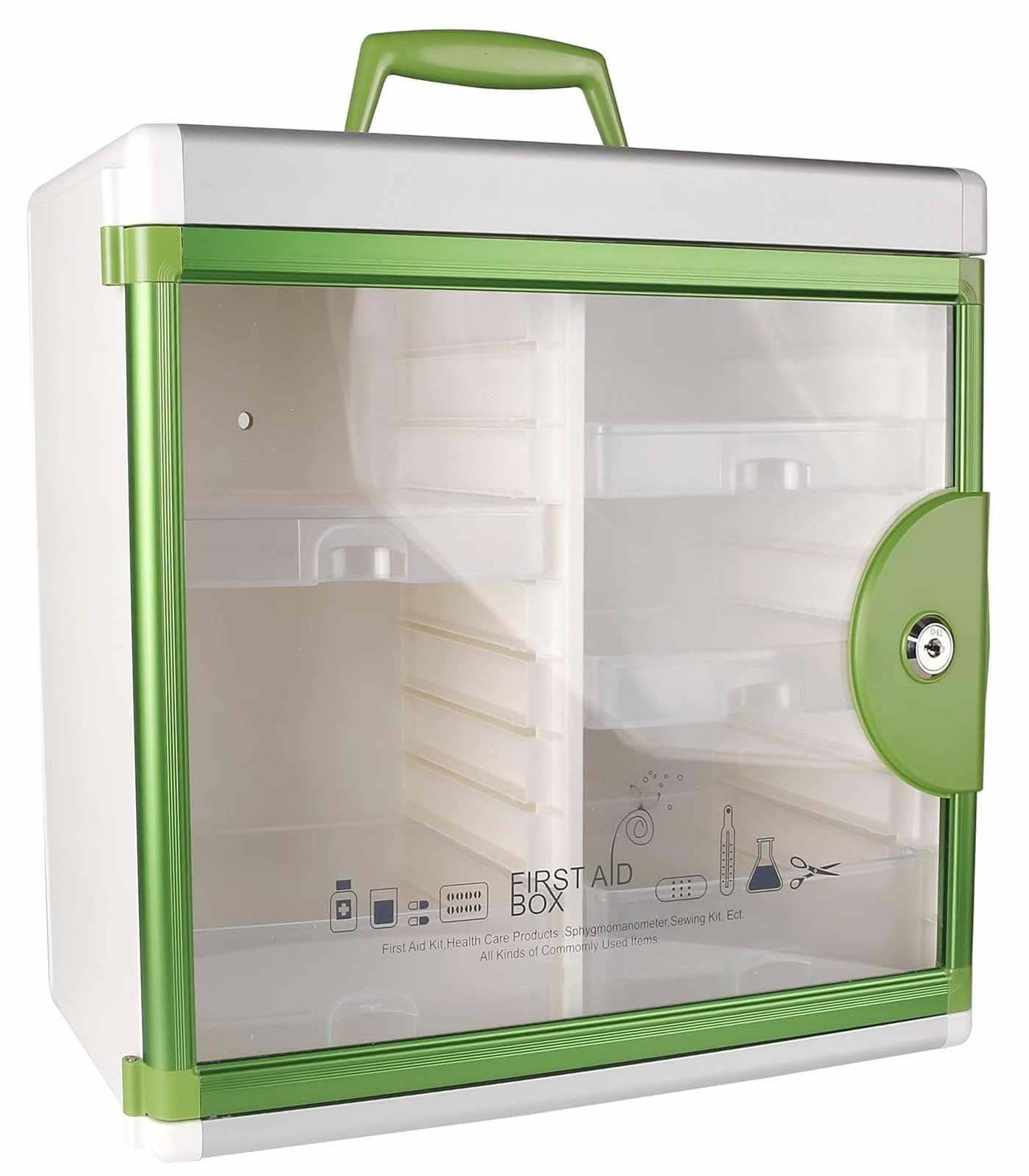 TUKA-i-AKUT 18L Armoire à Pharmacie Murale en Aluminium, 5 Compartiments 2 Clés, Verrouillable Sécurité Enfants, Armoire d'Apothicaire, Cadre Aluminium Armoire Premiers Secours, 35x32x17cm TKD6401-M